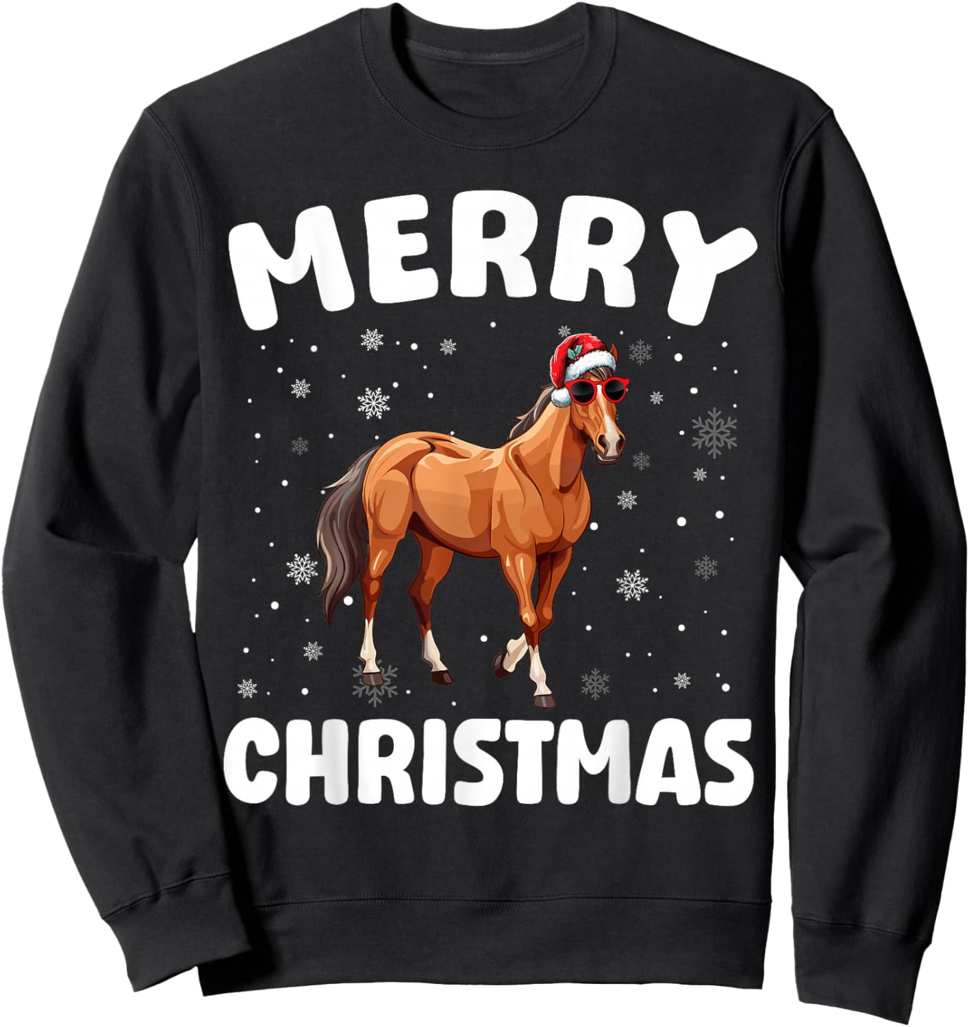 Merry Christmas Horse Merry Xmas Funny Boy Girl Kids Sweatshirt - Sweatshirt | Black