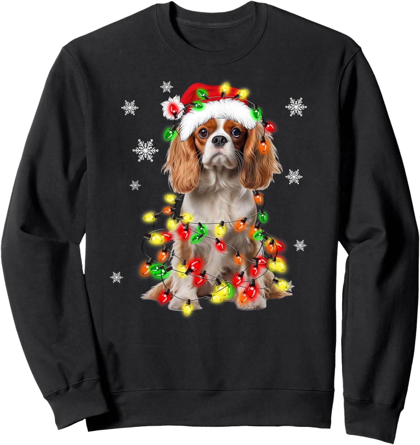 Cavalier King Charles Spaniel Dog Christmas Lights Pajama Women Kids Sweatshirt - Sweatshirt | Black