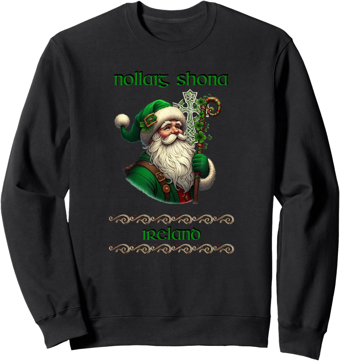 Irish Santa & Celtic Cross Christmas Sweatshirt - Sweatshirt | Black