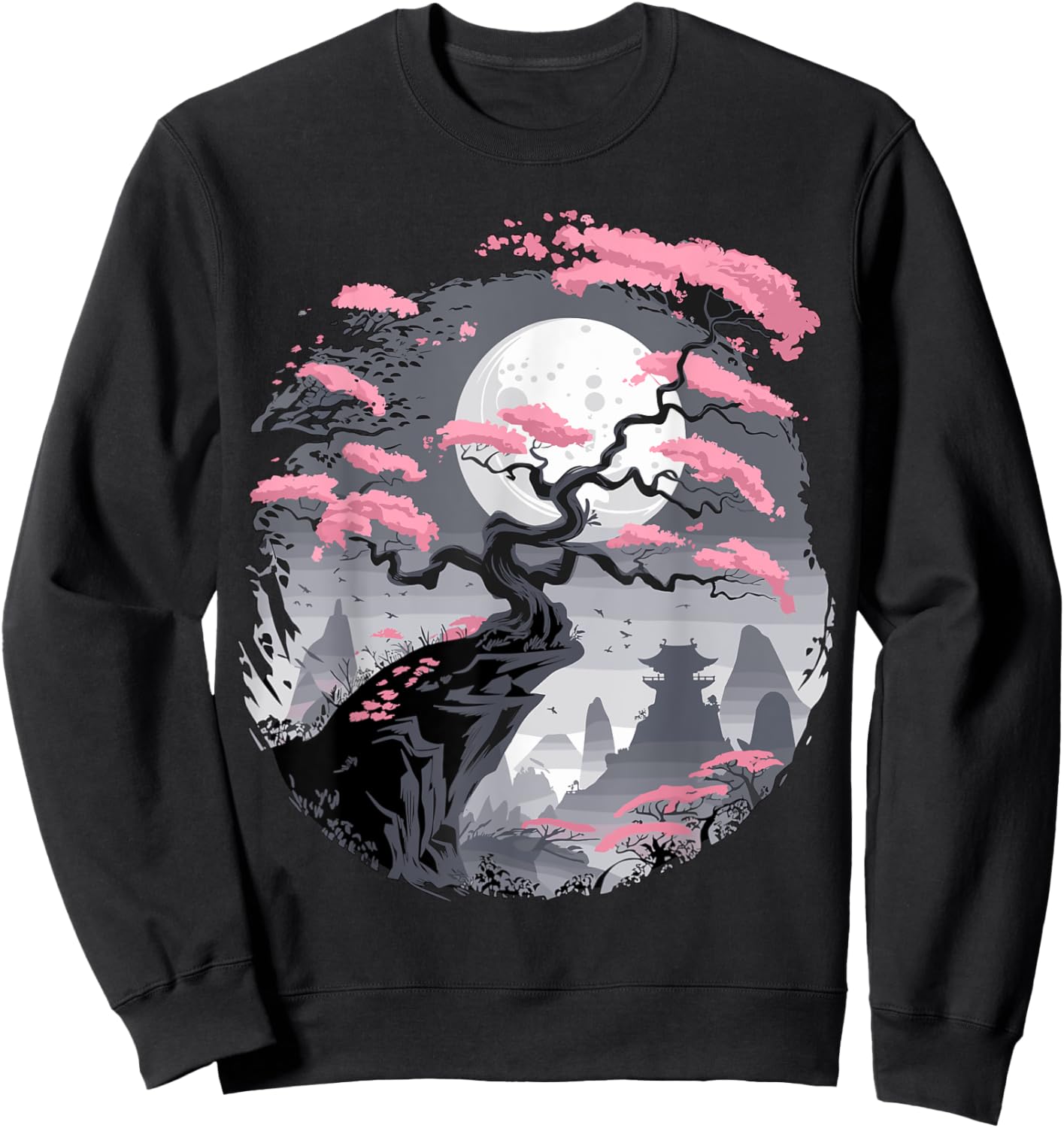 Japanese Sakura Garden Mount Fuji Cherry Blossom Sweatshirt - Sweatshirt | Black