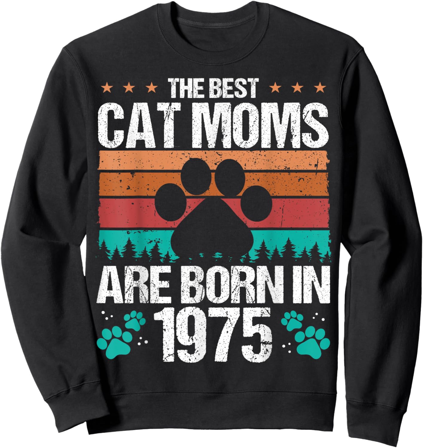 1975 Birthday Cat Mother Vintage Cat Mom Born in 1975 Women Kids Sweatshirt - Sweatshirt | Black