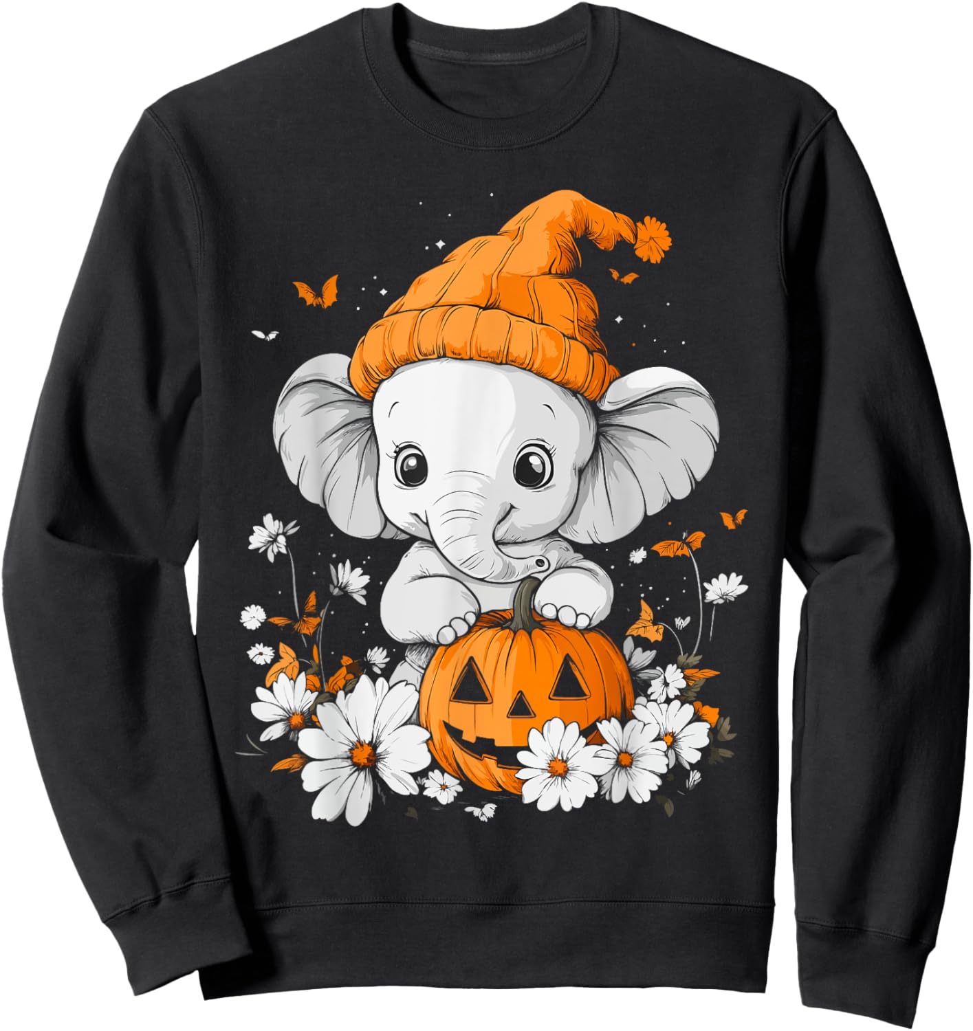 Halloween Pumpkin Flower Girls Boys Kids Elephant Halloween Sweatshirt - Sweatshirt | Black