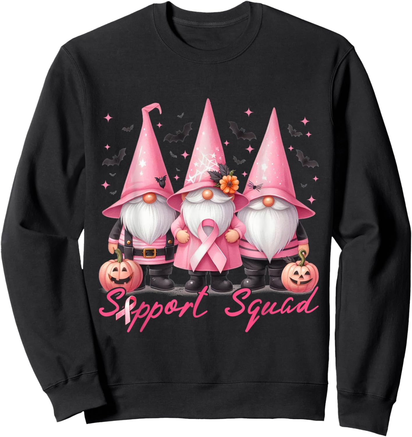 Support Squad Pink Ribbon Breast Cancer Awareness Sweatshirt - Sweatshirt | Black