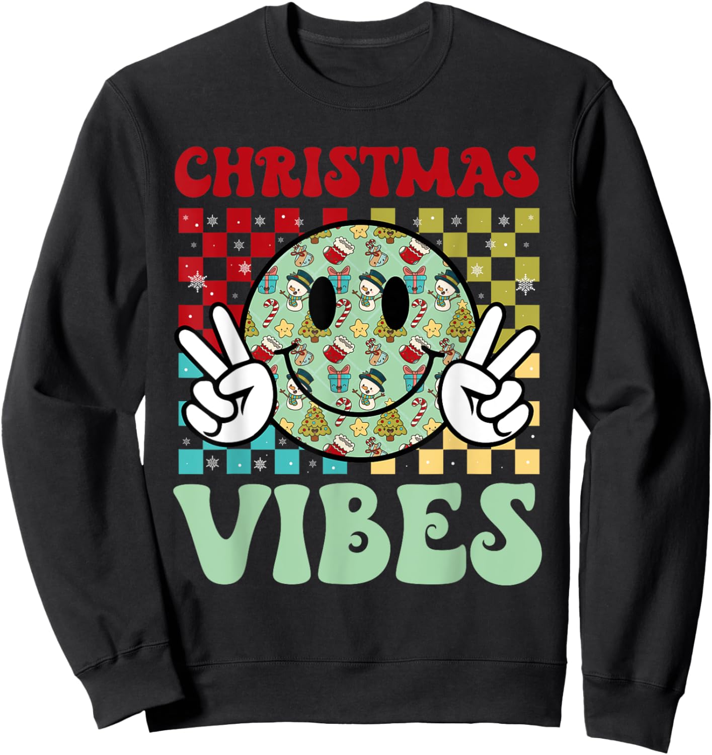 Groovy Christmas Vibes Santa Claus Xmas Kids Girls Sweatshirt - Sweatshirt | Black