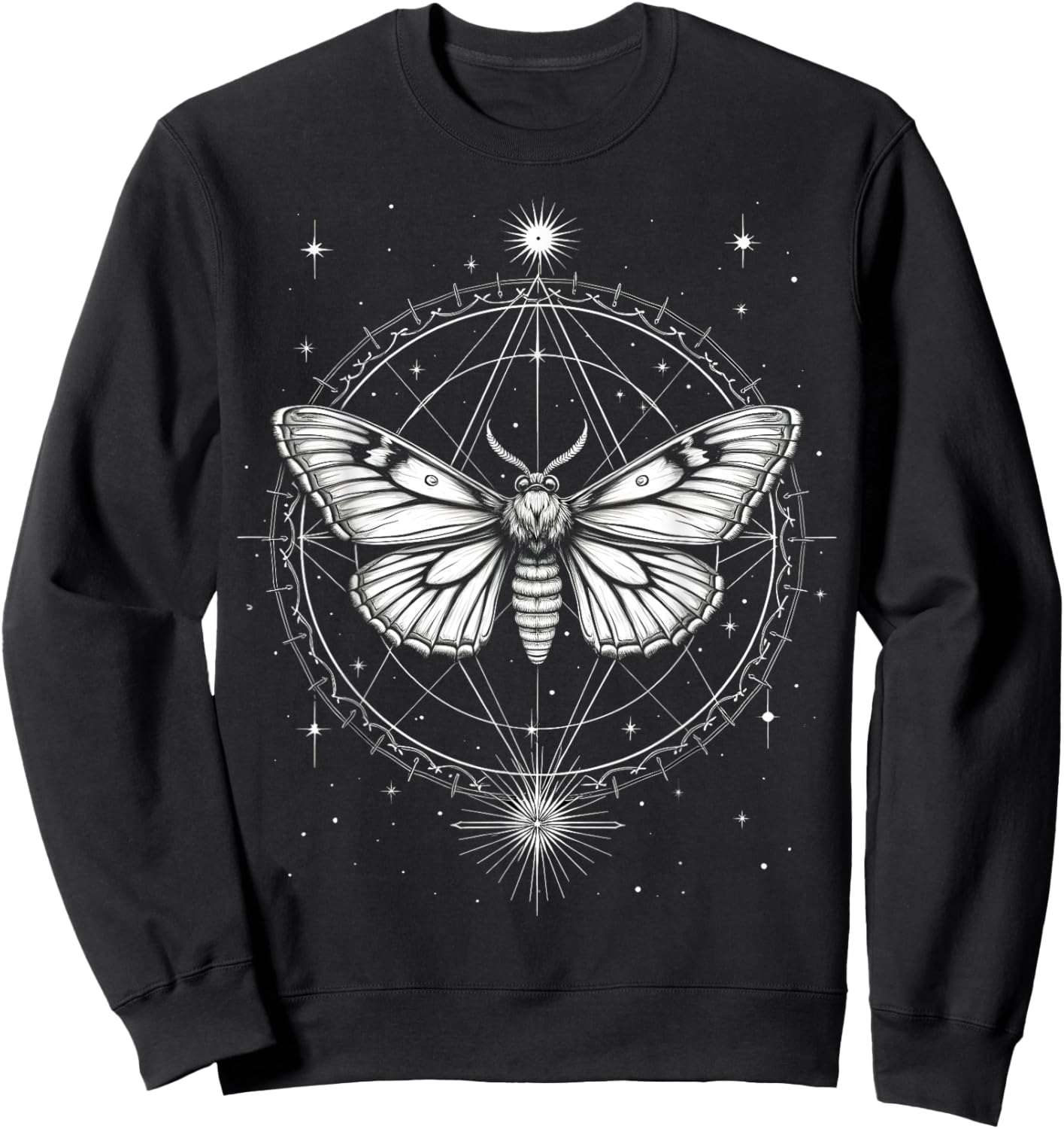 Mystical Moth Stars Celestial Sweatshirt - Sweatshirt | Black
