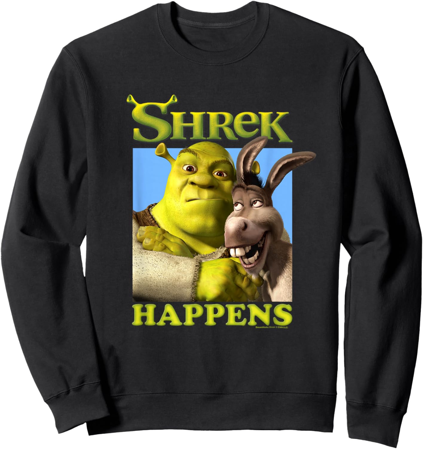 Shrek Happens Donkey Shrek Best Friends Big Chest Poster Sweatshirt - Sweatshirt | Black