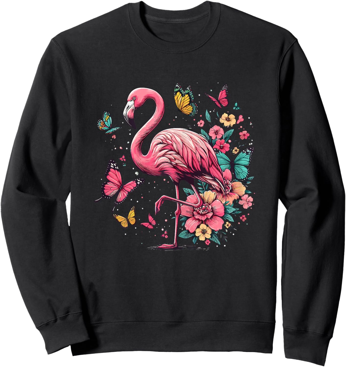 Nature Pink Flowers Flamingo Sweatshirt - Sweatshirt | Black
