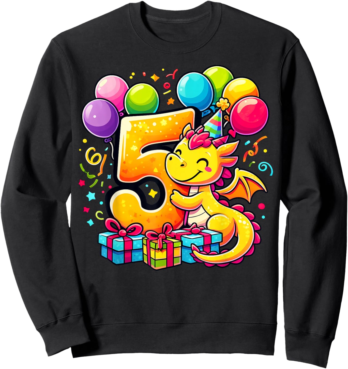 Bday fifth Boys, Girls, Kids age five 5th birthday Dragon Sweatshirt - Sweatshirt | Black