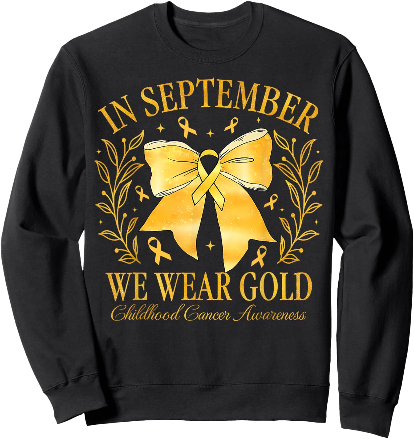 Childhood Cancer Awareness Month Gold Ribbon Coquette Bow Sweatshirt - Sweatshirt | Black