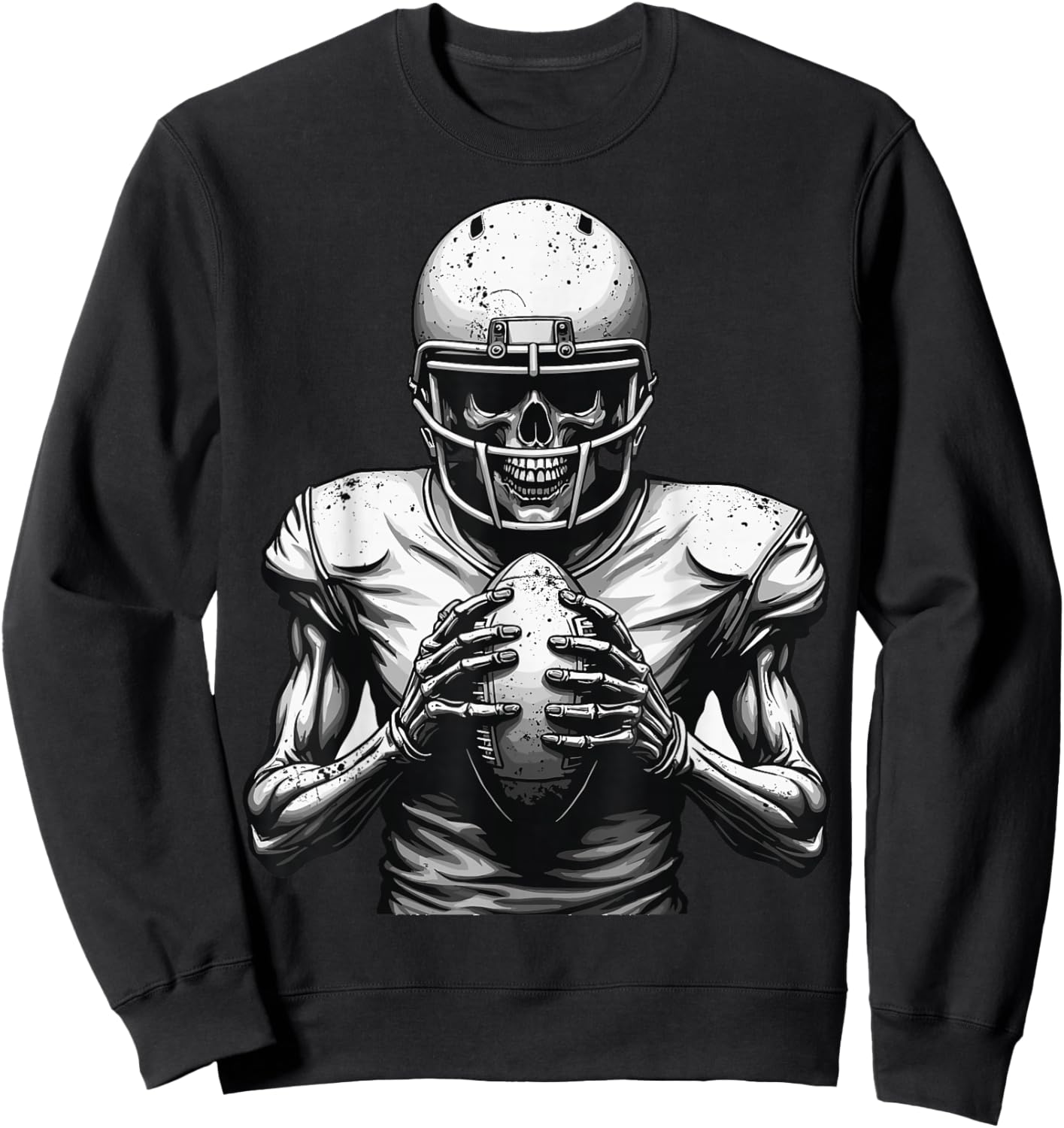 Halloween Skeleton Football Player Spooky Sports Graphic Sweatshirt - Sweatshirt | Black