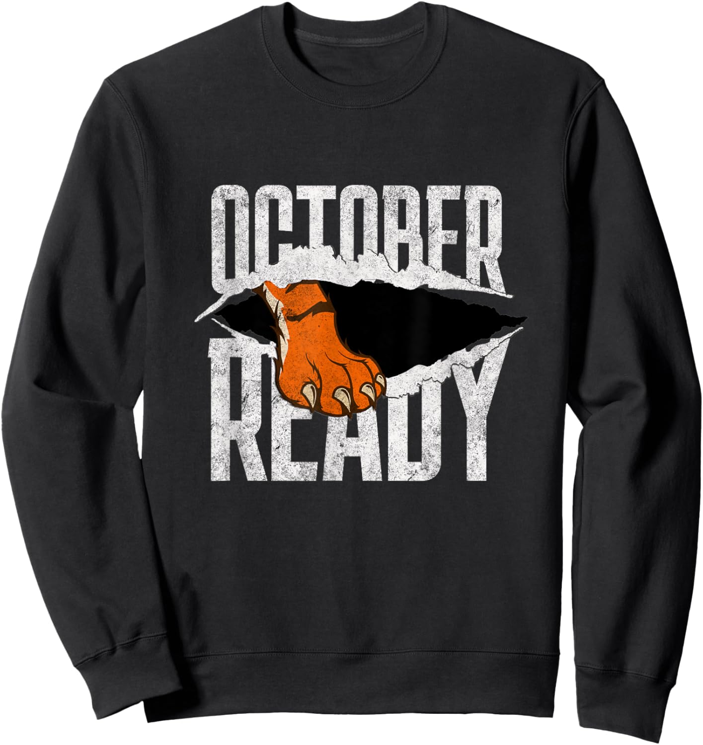 Distressed Tiger Foot Vintage October Ready Tigers Sweatshirt - Sweatshirt | Black