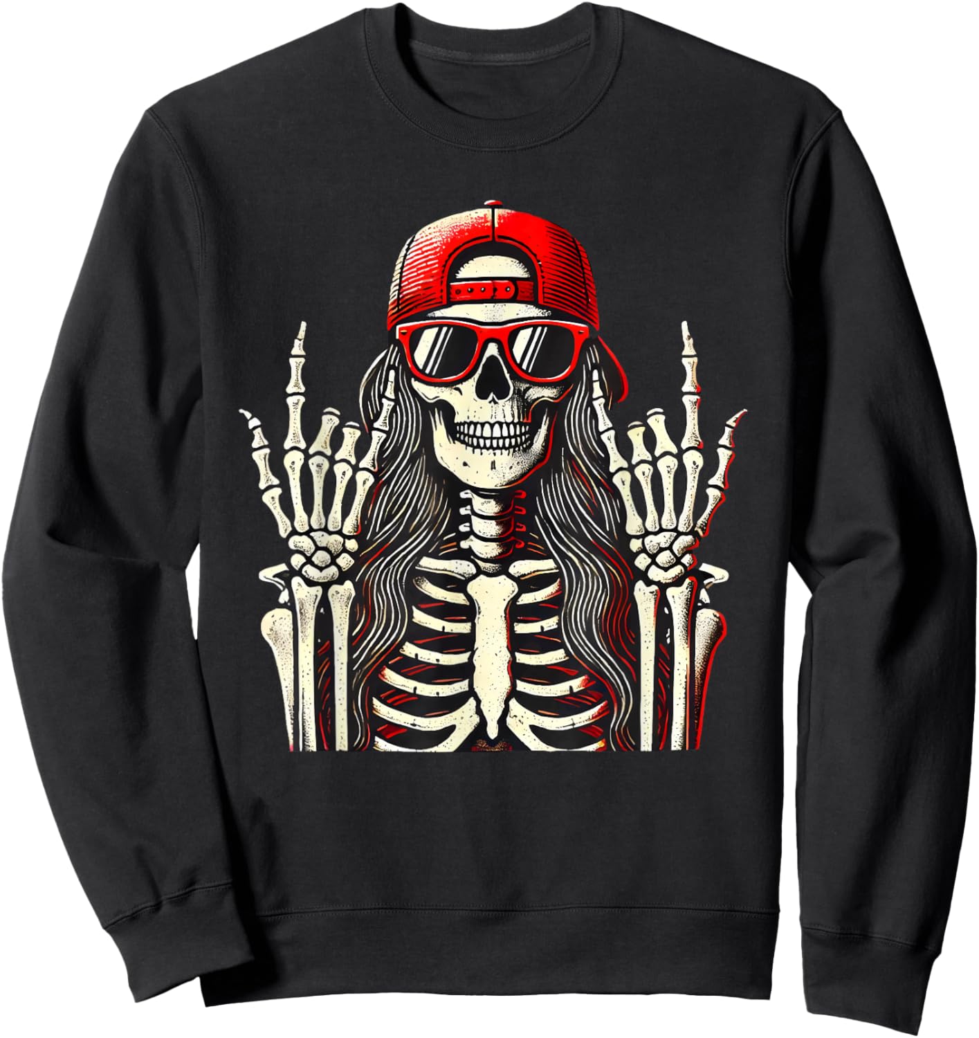 Rock'n Roll Girl, Skeleton Rocker Cool Punk Rock, Rock Music Sweatshirt - Sweatshirt | Black