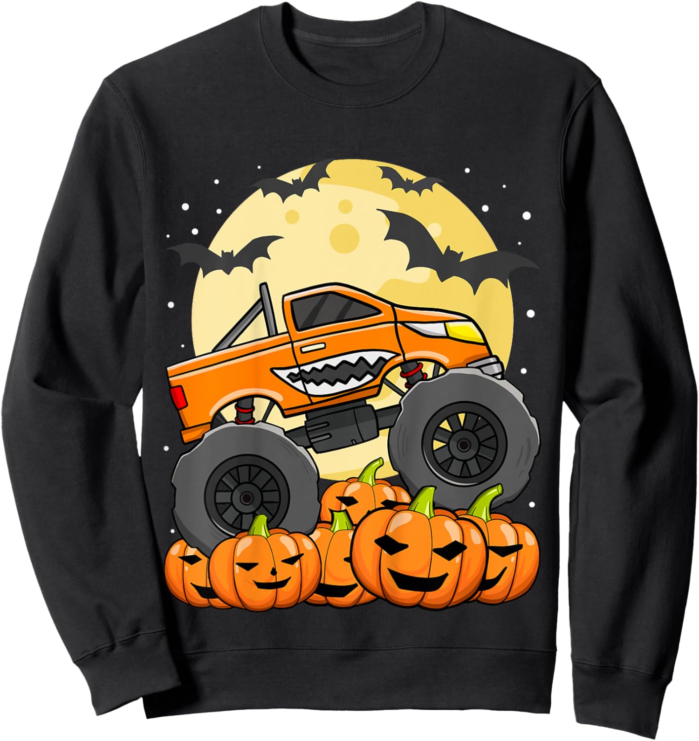 Kids Monster Truck Halloween Jack O Lantern Moon Pumpkin Toddler Sweatshirt - Sweatshirt | Black