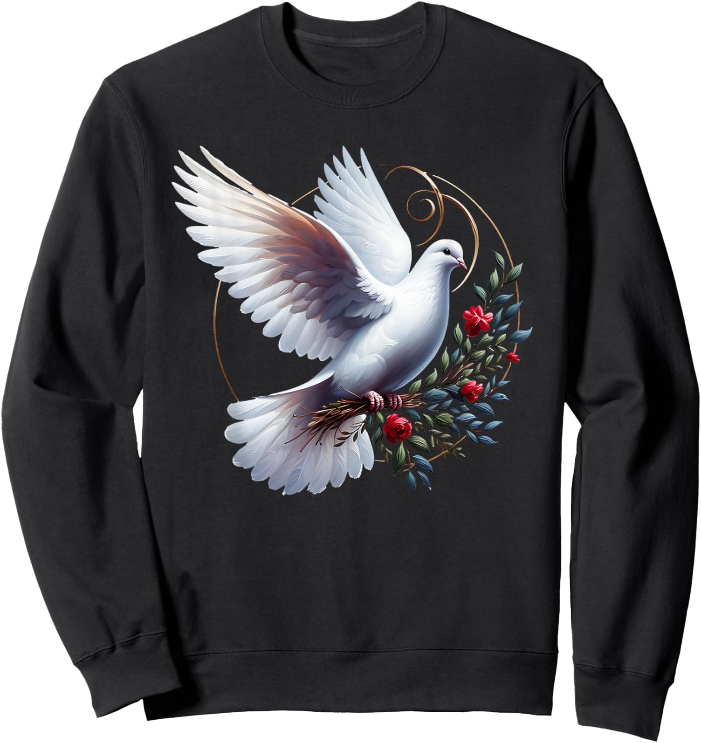Elegant Flight of the Peaceful White Dove Bird Floral Art Sweatshirt - Sweatshirt | Black