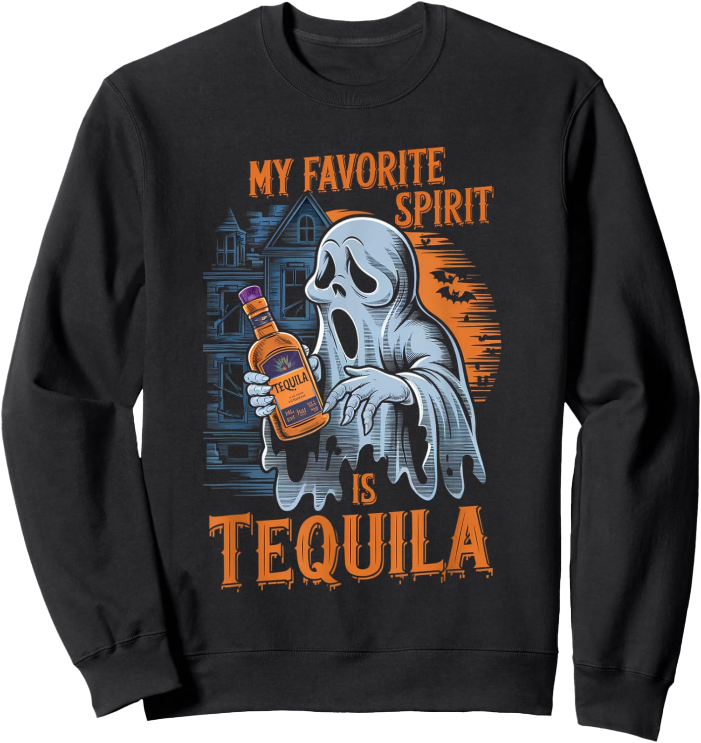 My Favorite Spirit Is Tequila Ghost Halloween Tequila Sweatshirt - Sweatshirt | Black