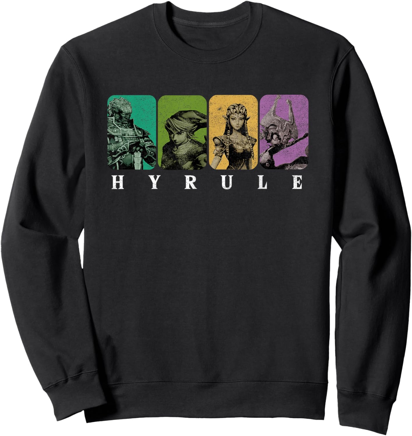 The Legend of Zelda Colorful Distressed Character Box Ups Sweatshirt - Sweatshirt | Black