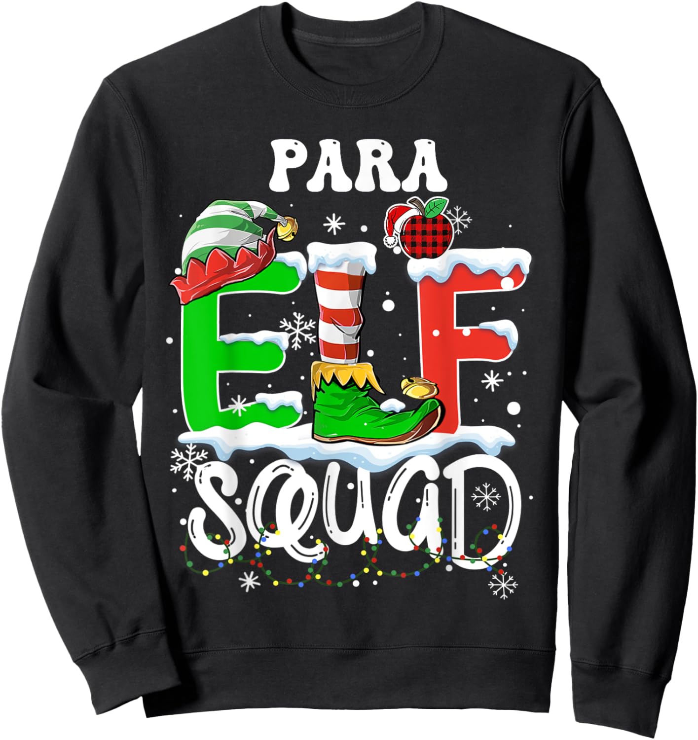 Para ELF Squad Funny Christmas ELF Kids Teacher Group Sweatshirt - Sweatshirt | Black