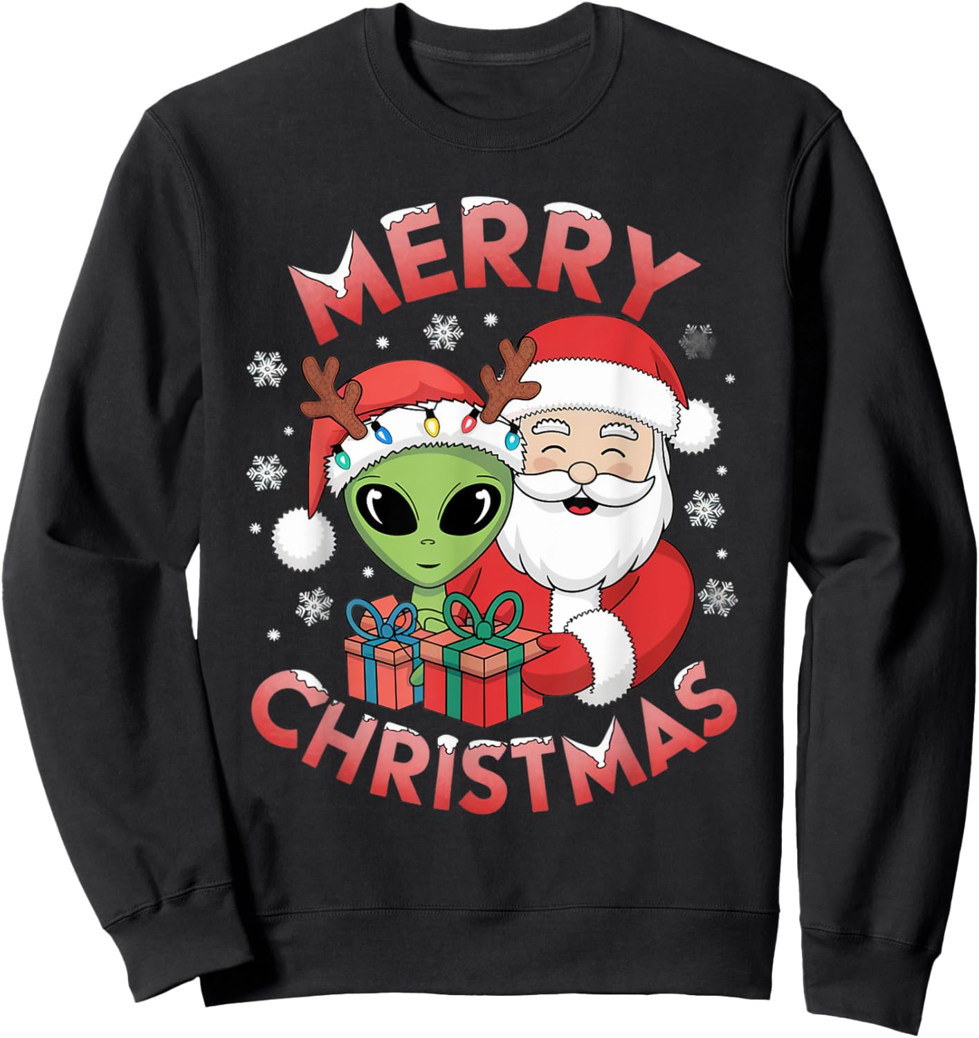 Cute Xmas Alien Santa on Alien Christmas Sweatshirt - Sweatshirt | Black