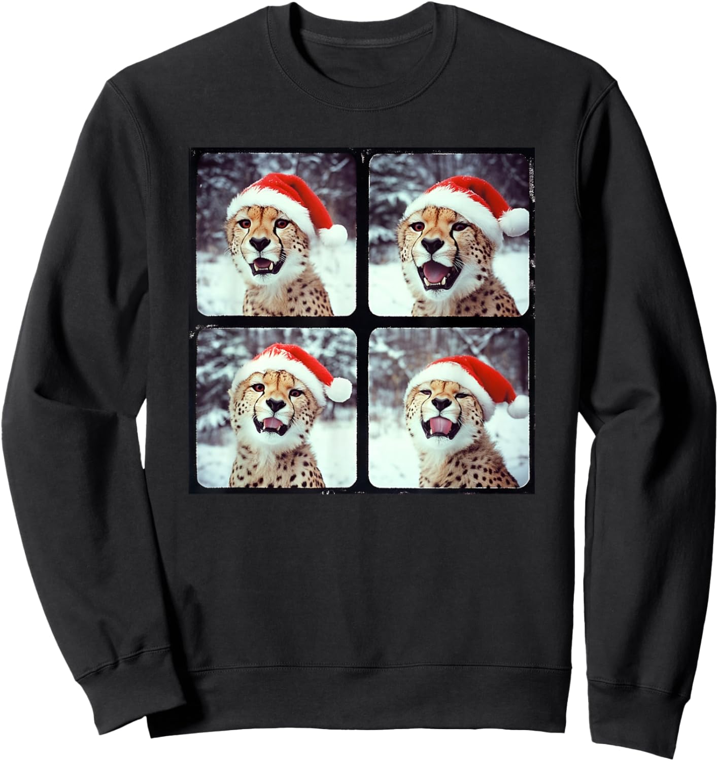 Cheetah With Santa Hat Zoo Animal Safari Cheetah Christmas Sweatshirt - Sweatshirt | Black