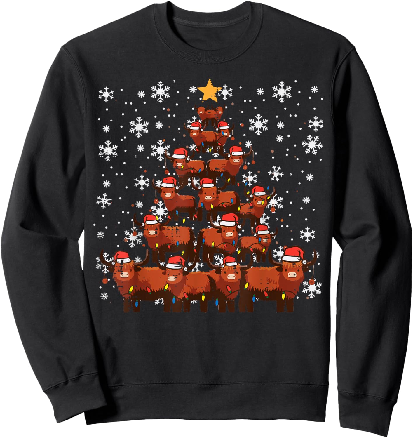 Highland Cows Christmas Tree Xmas Farm Farmer Men Women Kids Sweatshirt - Sweatshirt | Black