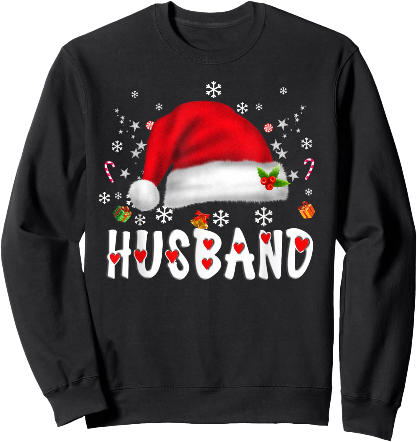 Husband Santa Christmas Family Matching Pajamas Xmas Sweatshirt - Sweatshirt | Black