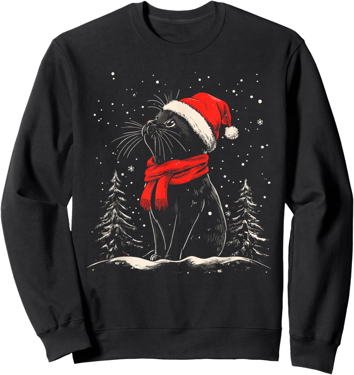 Black Cat Santa Hat Christmas Xmas Kitten Sweatshirt - Sweatshirt | Black