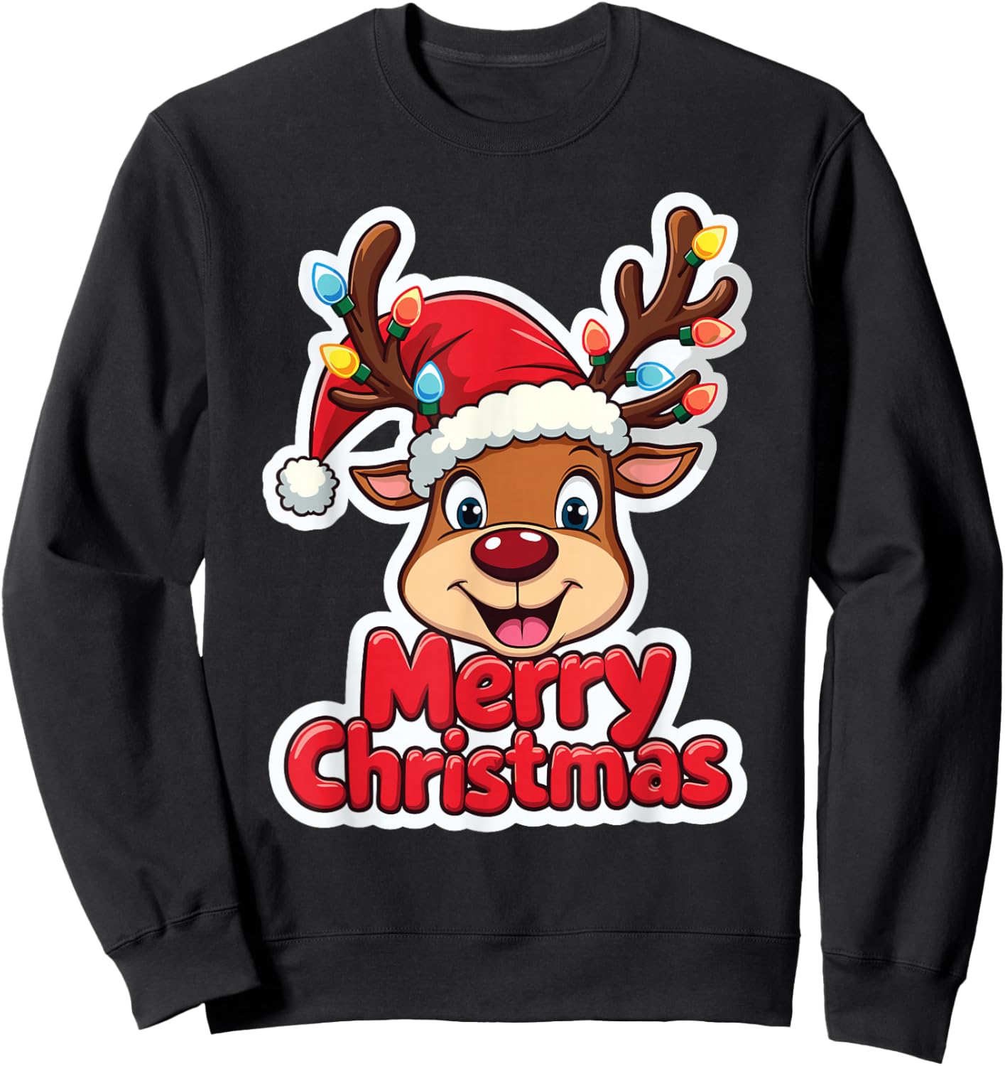 Merry Christmas Reindeer Xmas Family Winter Joy Sweatshirt - Sweatshirt | Black