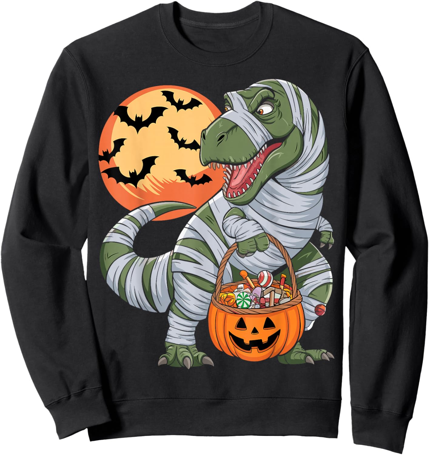 Halloween Boys Dinosaur T rex Mummy Pumpkin Sweatshirt - Sweatshirt | Black