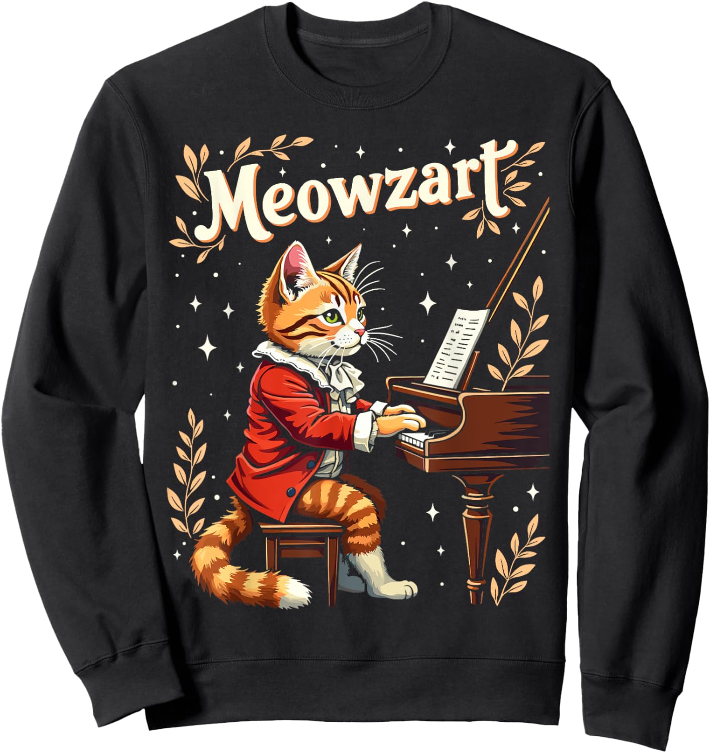 Meowzart Funny Mozart Classical Music Piano Funny Cat Pun Women Kids Sweatshirt - Sweatshirt | Black