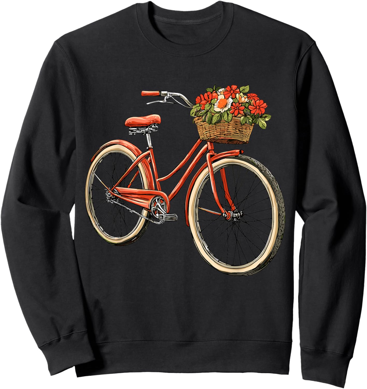 Bicycle with Basket of Flowers, Cyclist Sweatshirt - Sweatshirt | Black