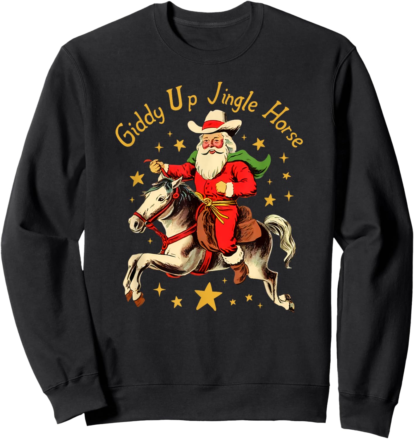 SuminSusi Funny Christmas Giddy Up Jingle Horse , Women - Black, Small, Short Sleeve, Classic Fit, Polyester, , Cartoon, Fun, Christmas, Adults Sweatshirt - Sweatshirt | Black