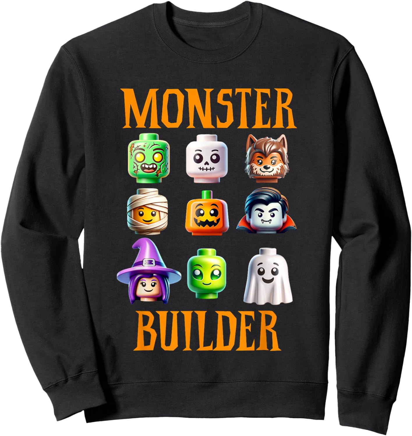 Halloween Buillding Brick Head Monster Builder Boys Kids Sweatshirt - Sweatshirt | Black