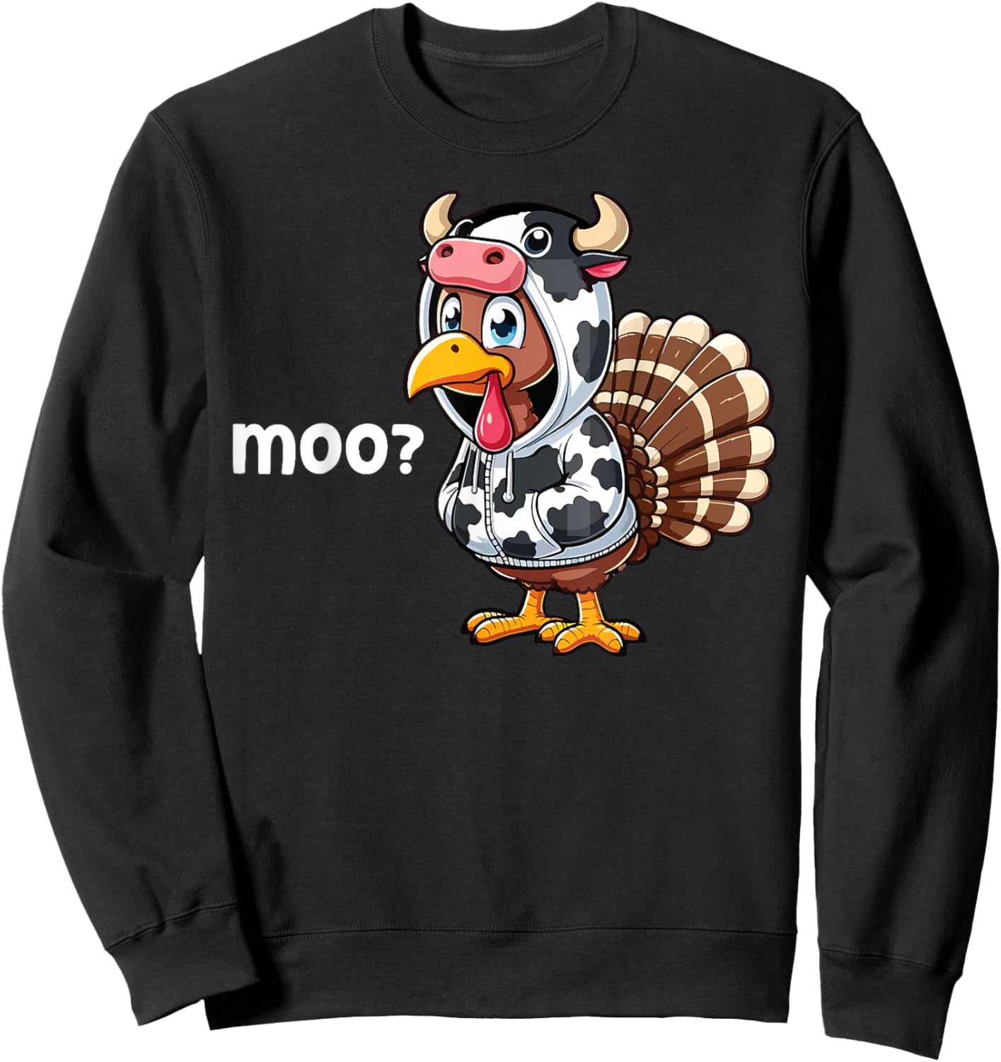 Cute Turkey Moo Cow Funny Turkey Trot Outfit Thanksgiving Sweatshirt - Sweatshirt | Black