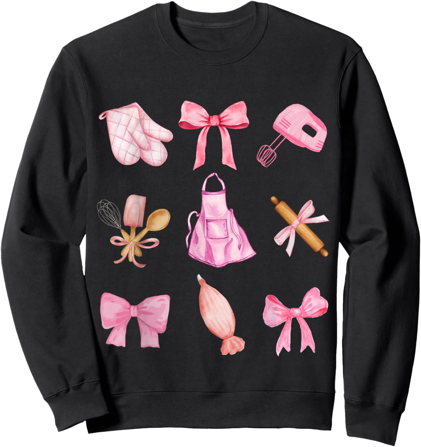 Cute Baking Pink Bow Y2k aesthetic Pink Coquette Girly Baker Sweatshirt - Sweatshirt | Black