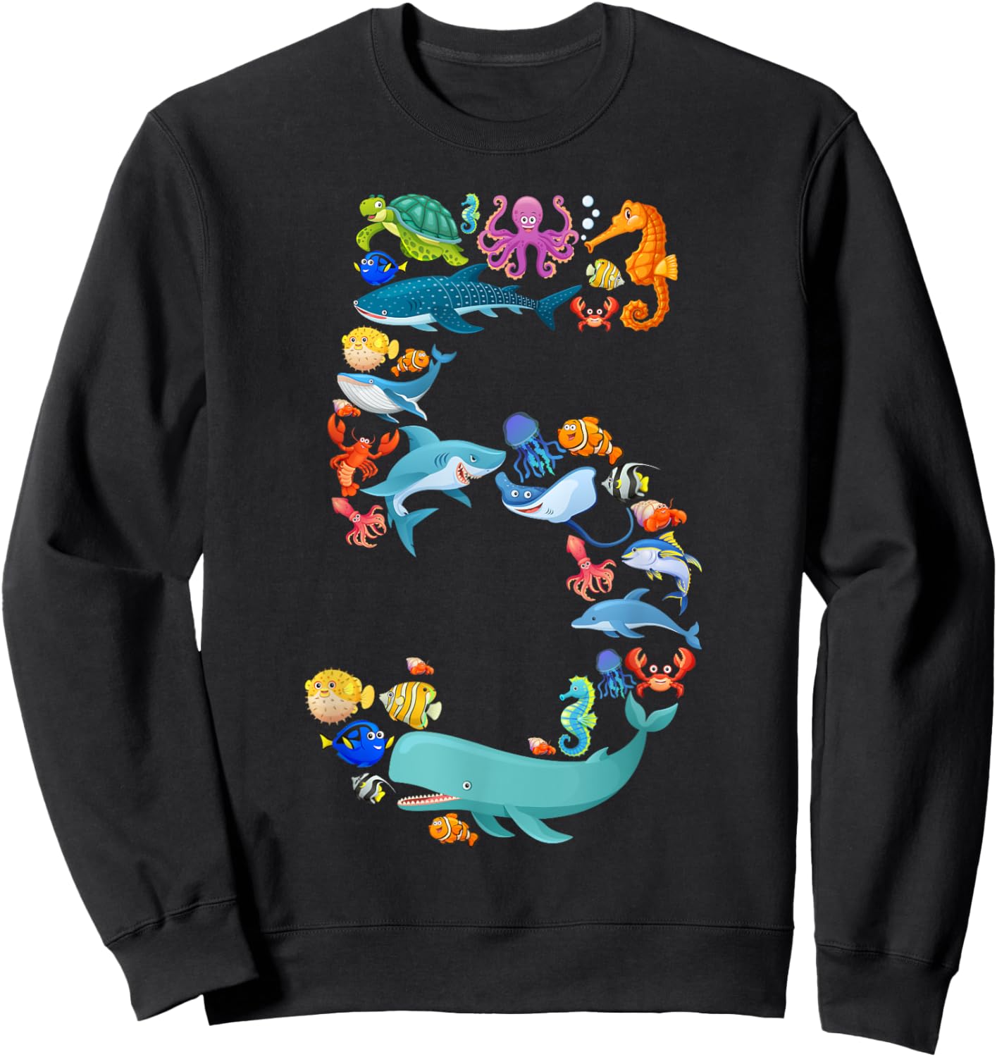 Fun Kids 5th Birthday Sea Animals Theme 5 Year Old Boy Sweatshirt - Sweatshirt | Black