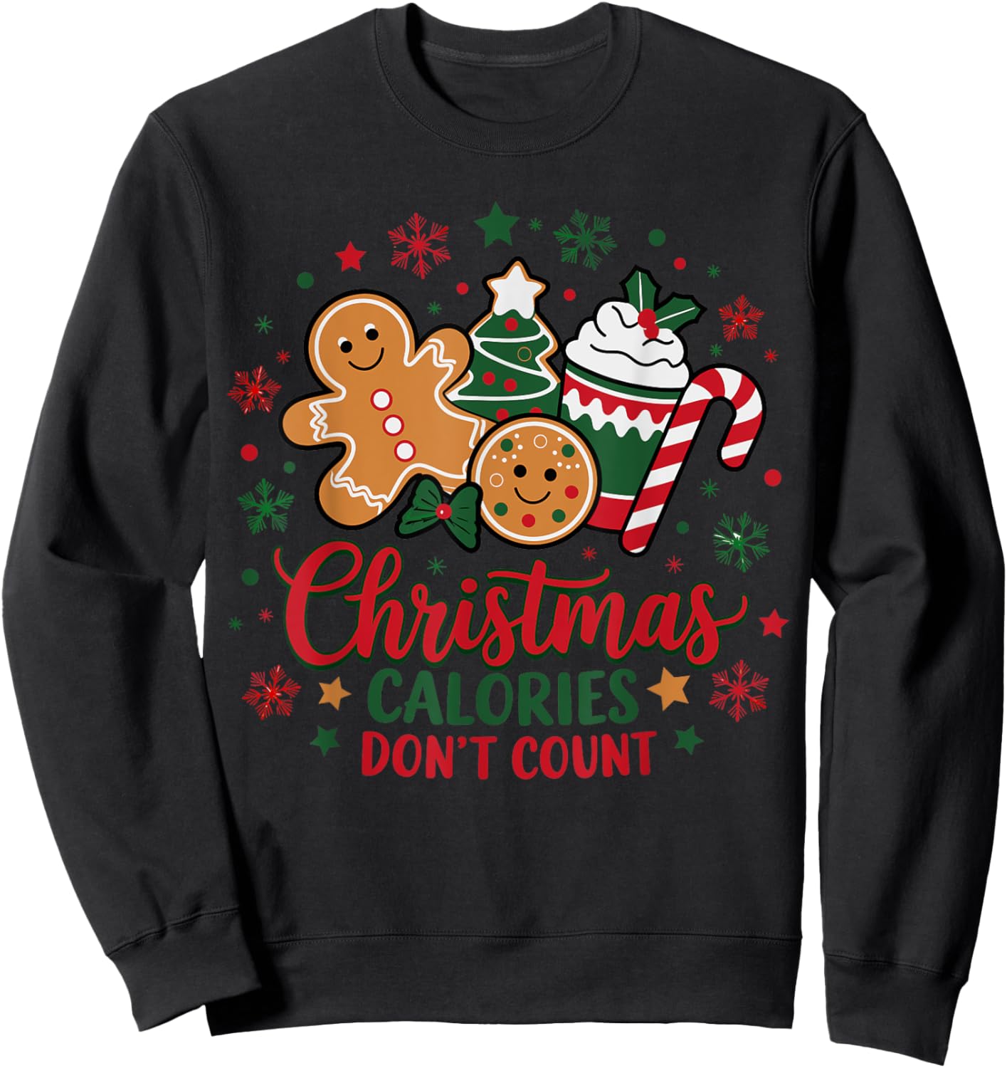Christmas Calories Don't Count Funny Food Lovers Retro Sweatshirt - Sweatshirt | Black