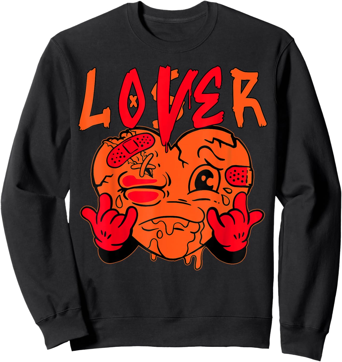 Orange Loser Lover Pink Drip Heart Matching Men Women Sweatshirt - Sweatshirt | Black