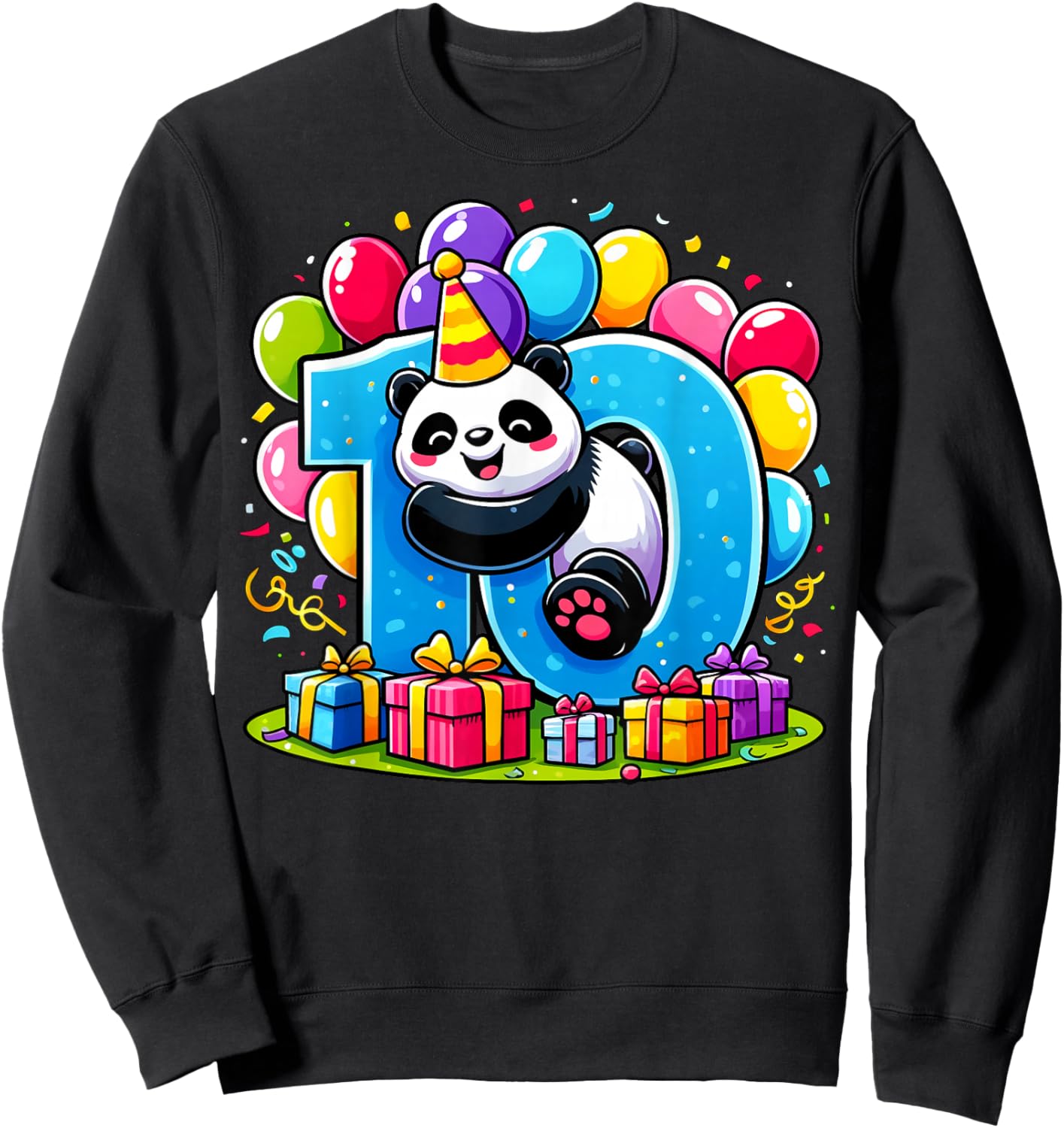 Kids Panda Theme tenth Bday Party 10th Panda Birthday Sweatshirt - Sweatshirt | Black