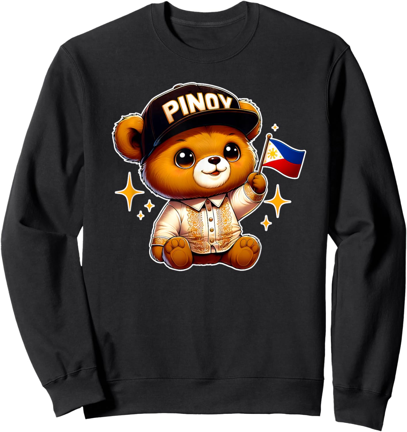 Pinoy Barong Teddy Bear Y2K Merch Philippines Flag Filipino Sweatshirt - Sweatshirt | Black