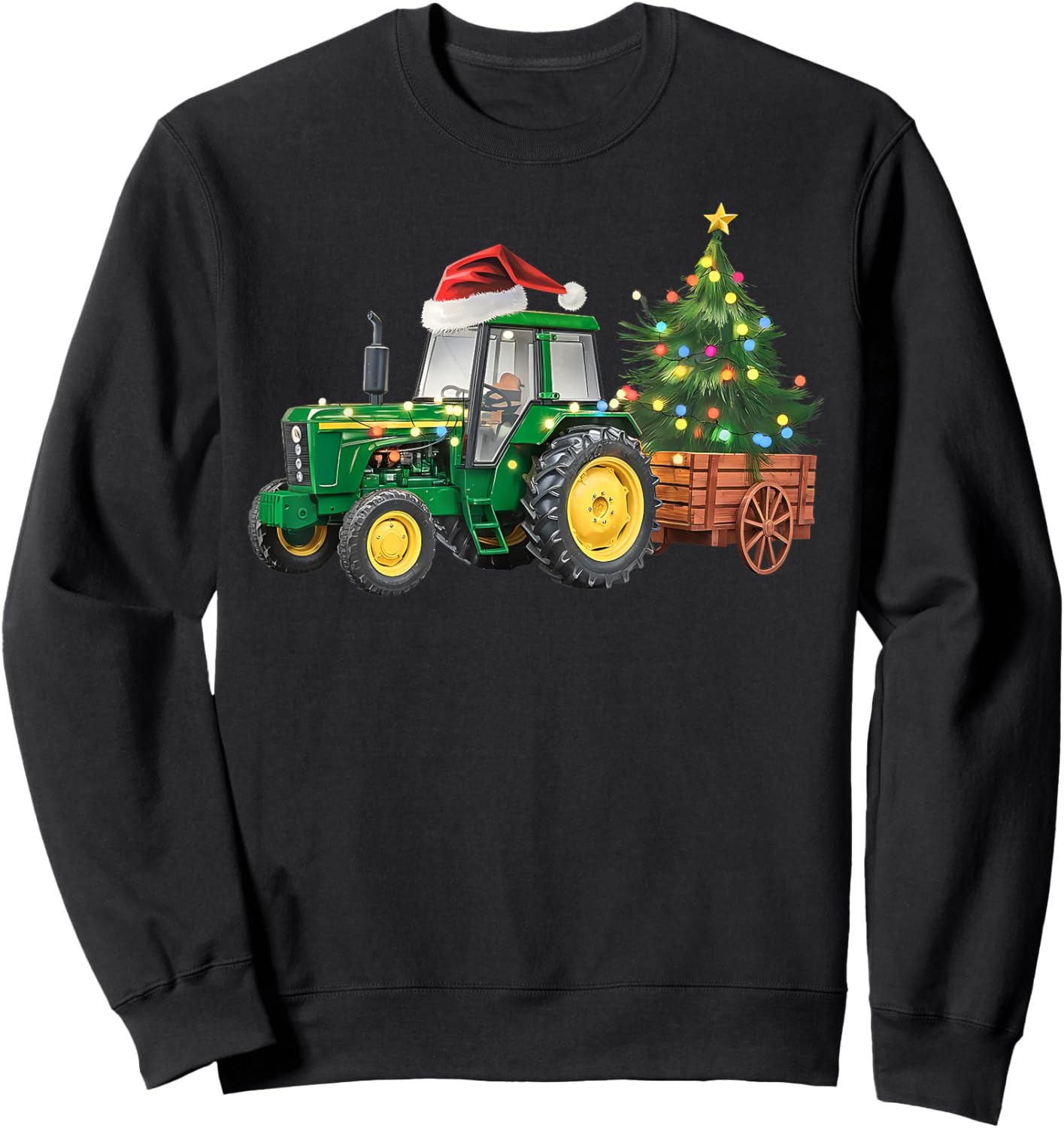 Christmas Farm Tractor Tree Lights Santa Hat Xmas Farmer Sweatshirt - Sweatshirt | Black