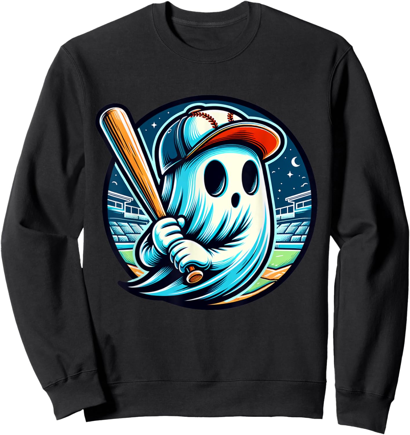 Funny Ghost Playing Baseball Halloween Boo Costume Boys Kids Sweatshirt - Sweatshirt | Black