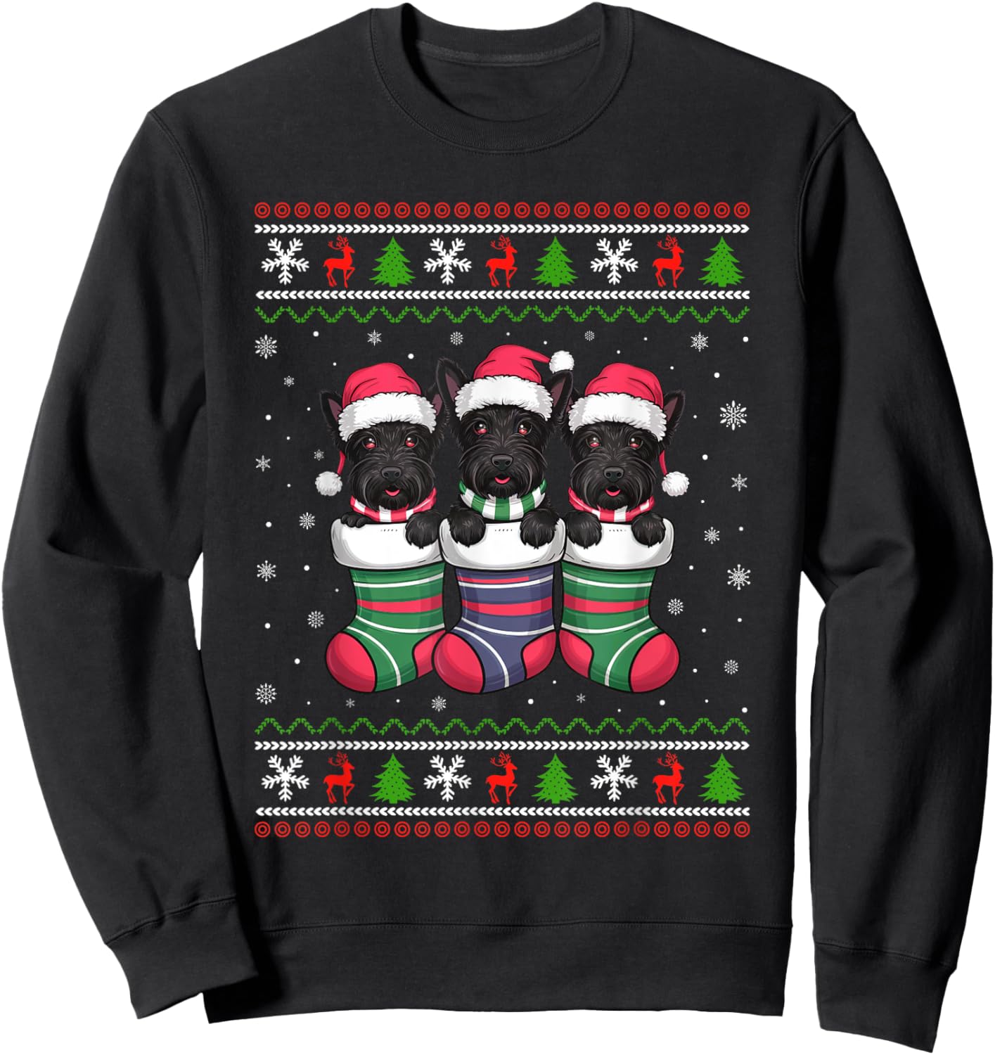 Ugly Xmas Sweater Scottie Dog In Christmas Socks Men Women Kids Sweatshirt - Sweatshirt | Black