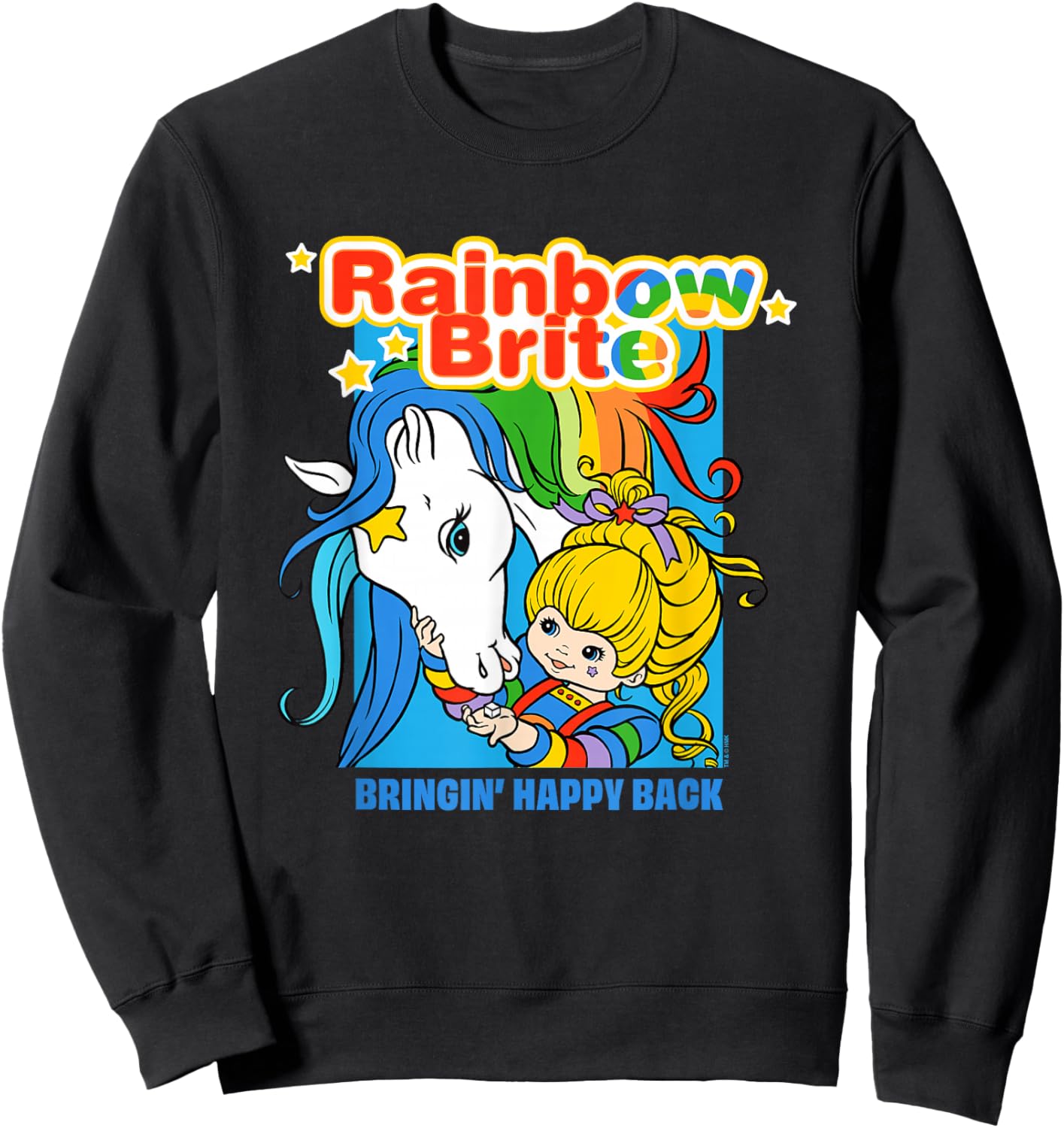 Rainbow Brite Bringin' Happy Back Colorful Retro Chest Logo Sweatshirt - Sweatshirt | Black