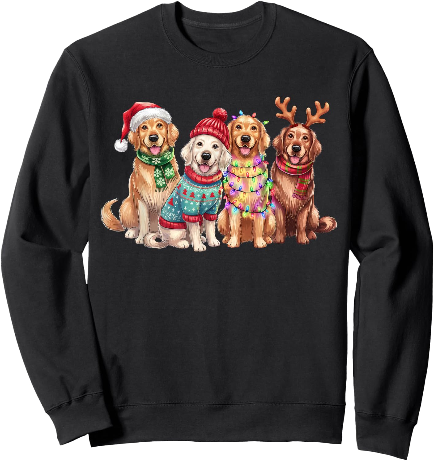 Golden Retriever Reindeer Christmas Lights Dog Lover Xmas Sweatshirt - Sweatshirt | Black