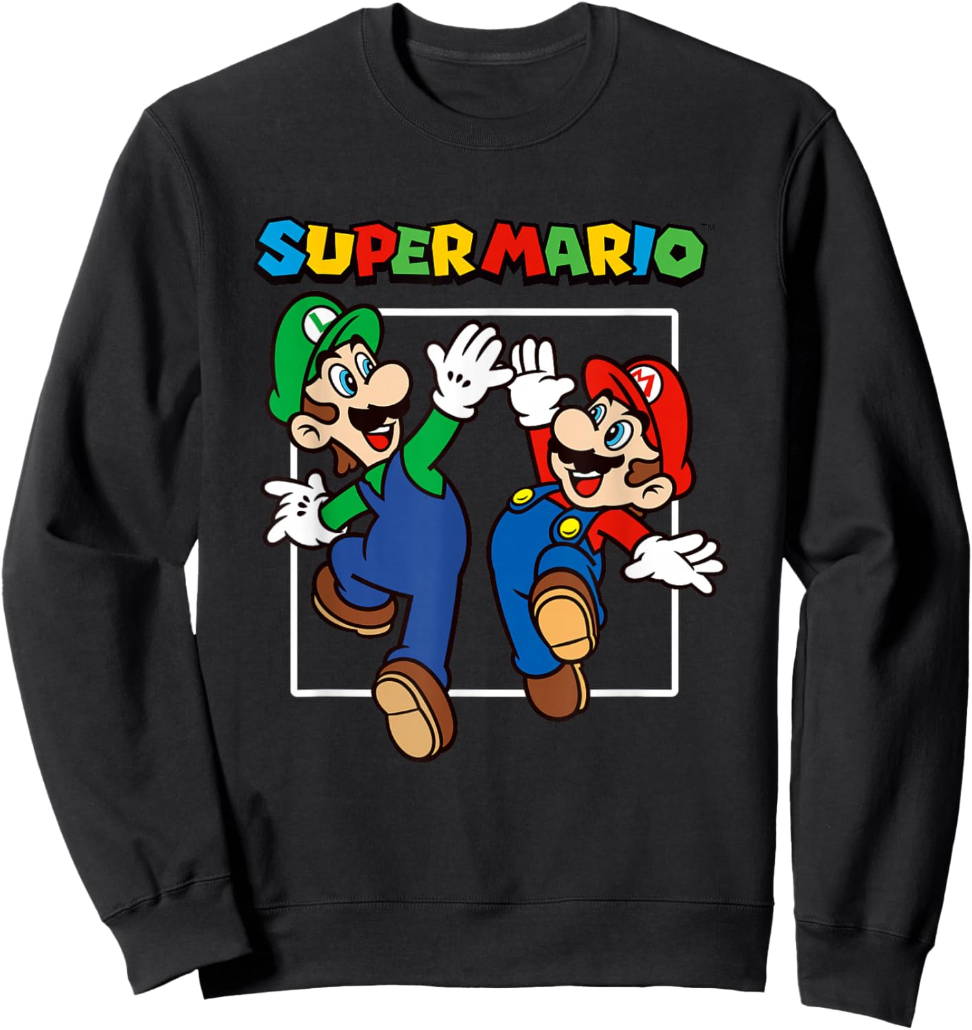 Super Mario Bros Big Jump High Five Retro Portrait Sweatshirt - Sweatshirt | Black