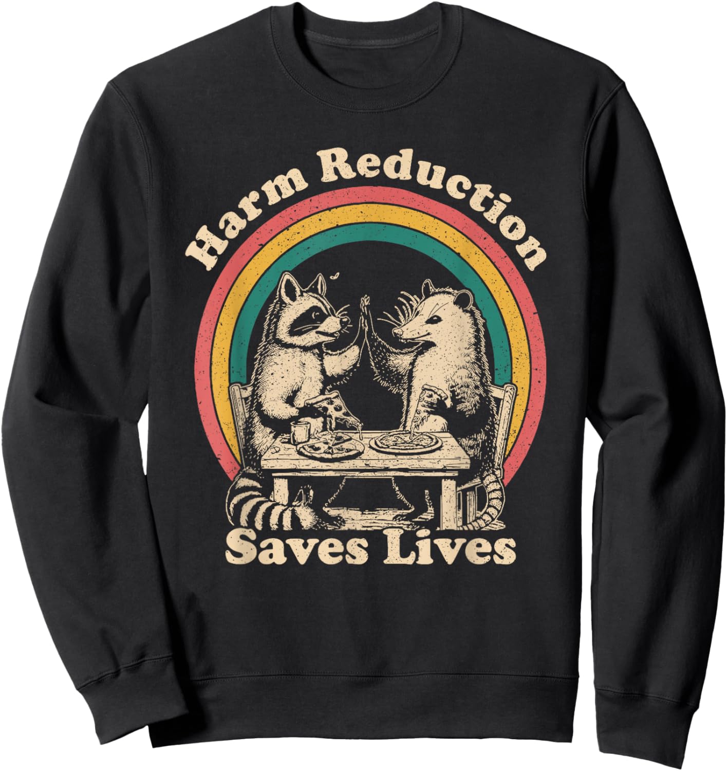 Vintage Raccoon Harm Reduction Overdose Awareness Nurse Sweatshirt - Sweatshirt | Black