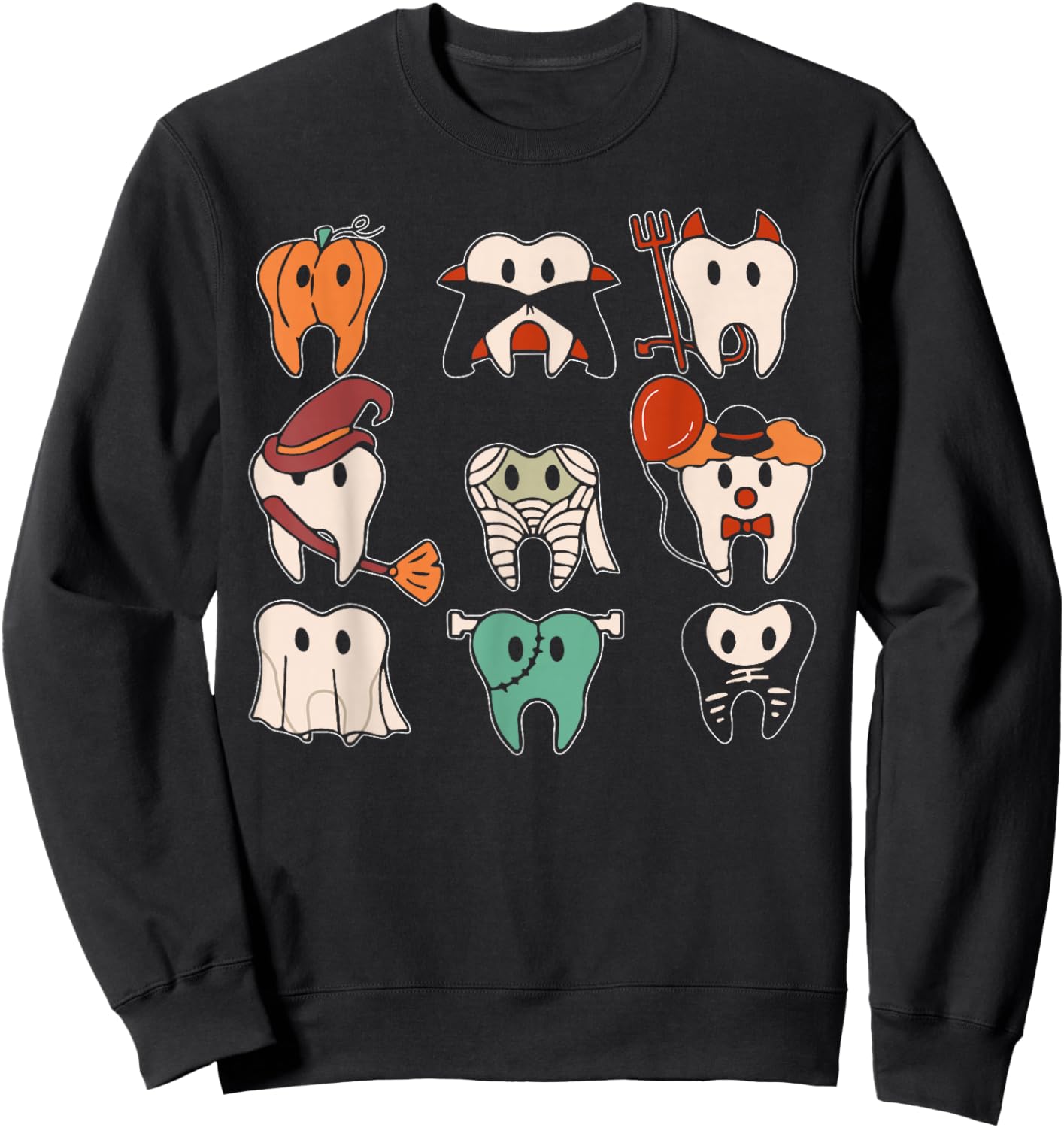 Funny Halloween Teeth Ghost Dentist Dental Squad Men Women Sweatshirt - Sweatshirt | Black