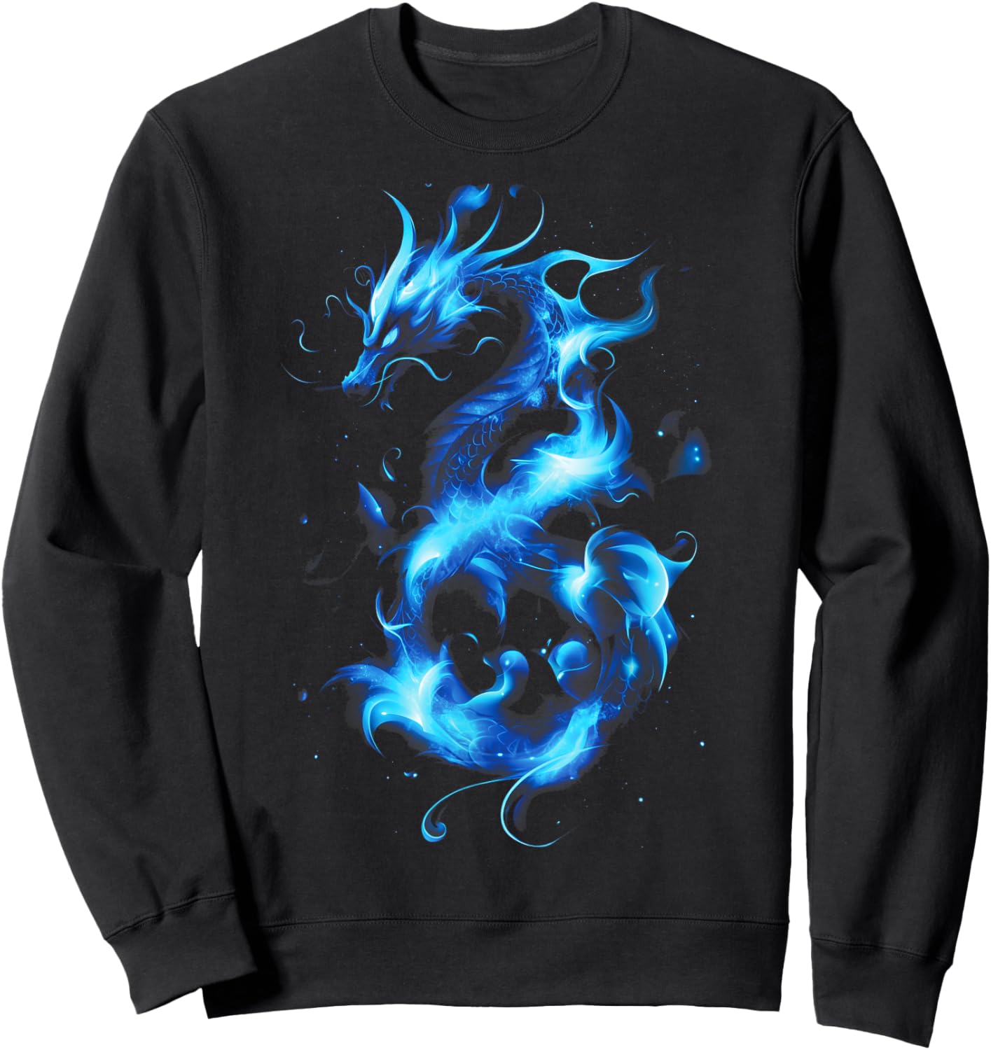 Blue Flames Dragon Fantasy art Mythical creature Sweatshirt - Sweatshirt | Black