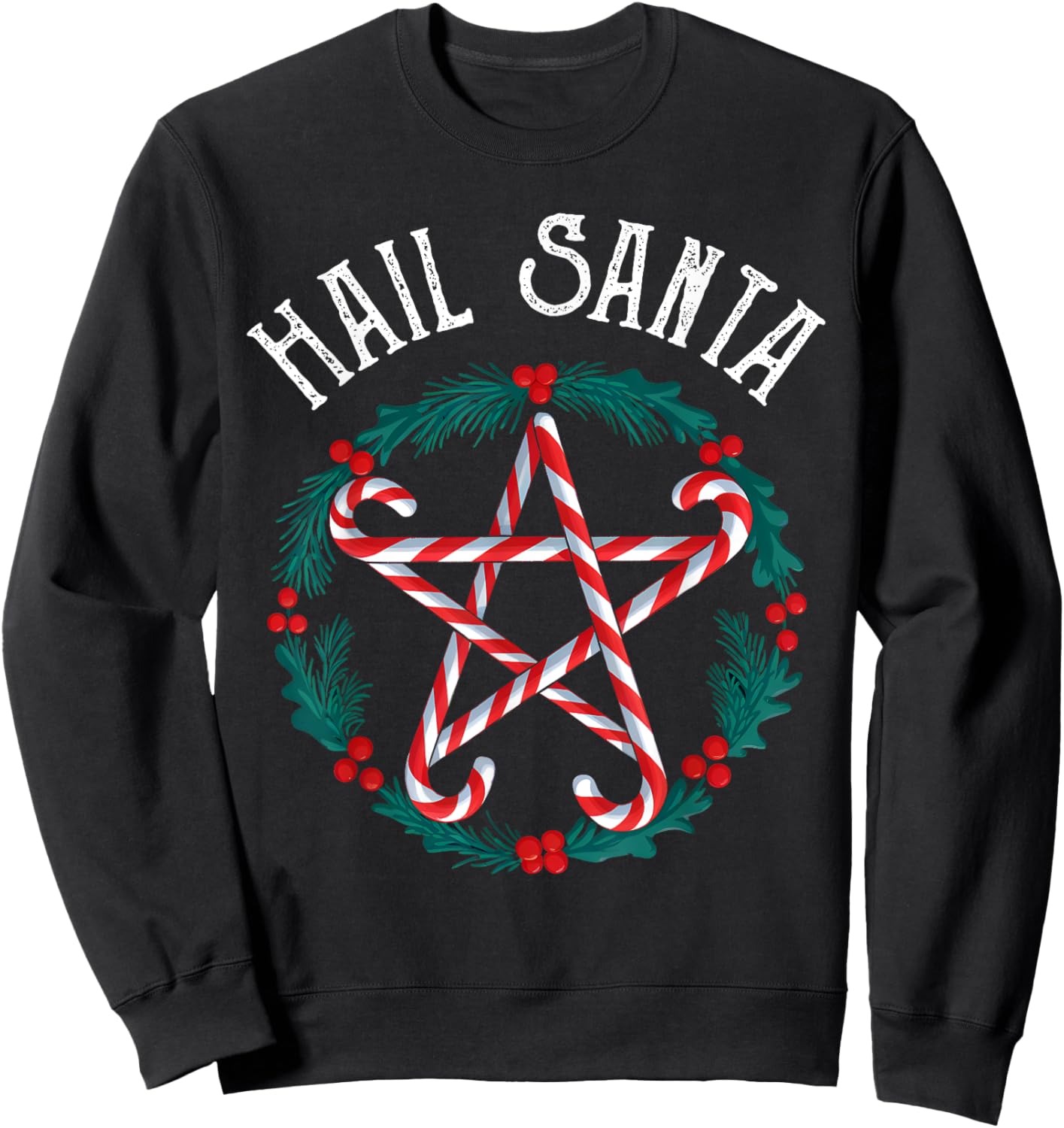 Hail Santa Candy Cane Pentagram Gothmas Funny Goth Christmas Sweatshirt - Sweatshirt | Black