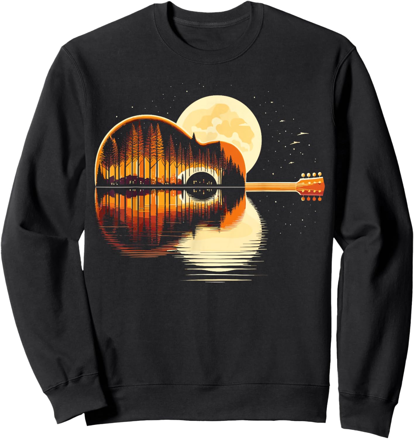 Guitar Nature Moon Retro Guitarist Acoustic Sweatshirt - Sweatshirt | Black